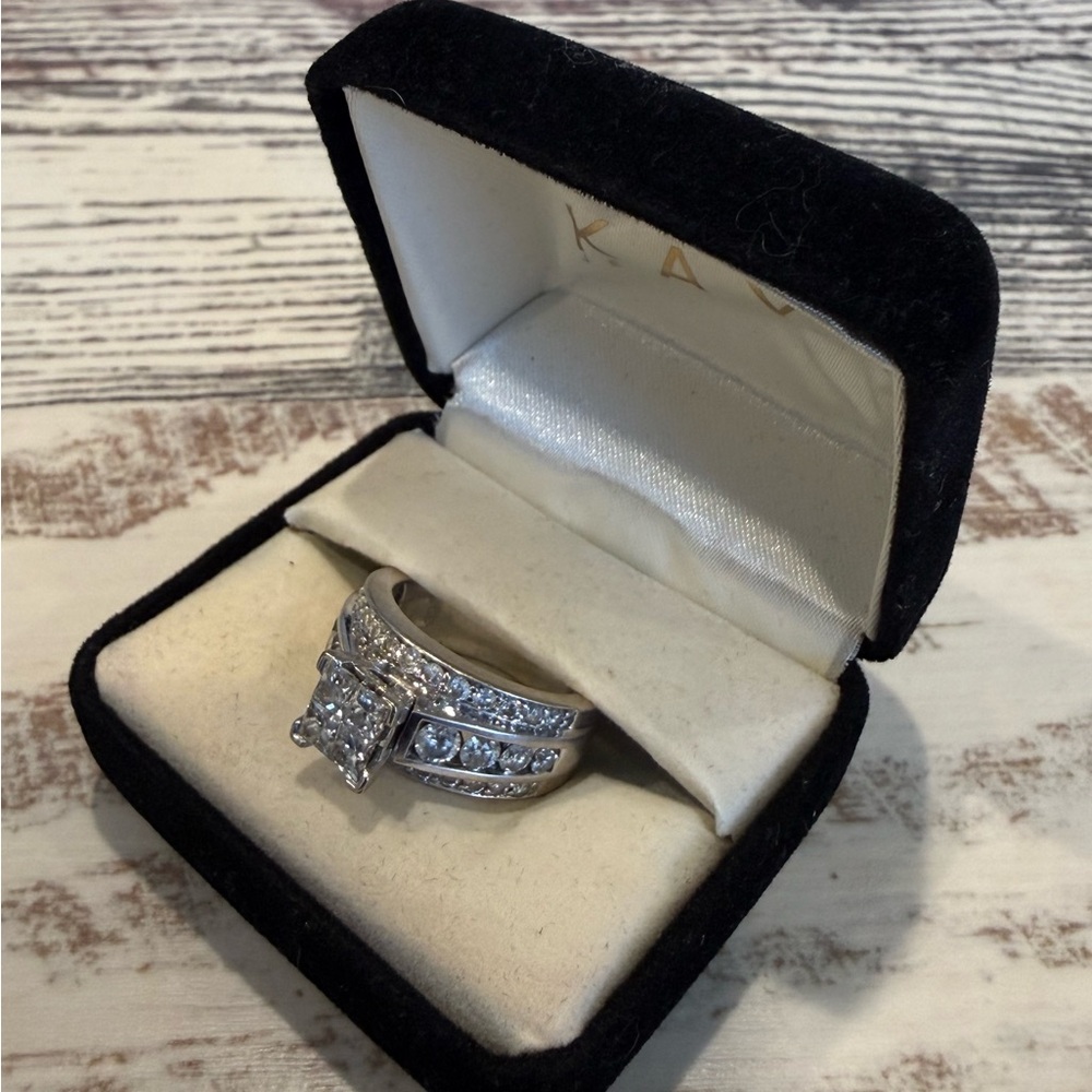 Diamond Cluster Wide Band Ring - 14 K White Gold - Picture 7 of 16